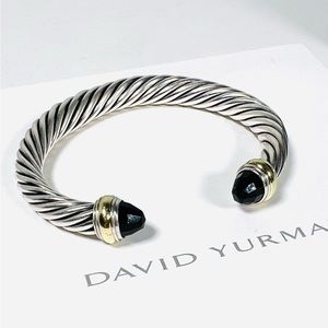 David Yurman Two-Toned Silver & 14k Gold & Black Onyx 7mm Cable Bracelet